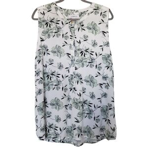 Liz Claiborne Blouse Womens Size XXL Sleeveless Floral White Green Beach Boho